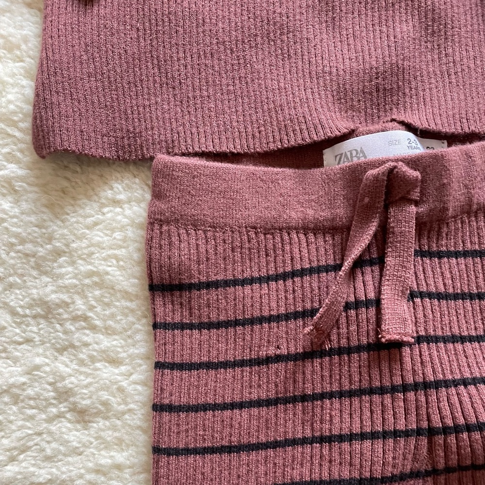 Zara kids striped pink and black sweater set size 2-3